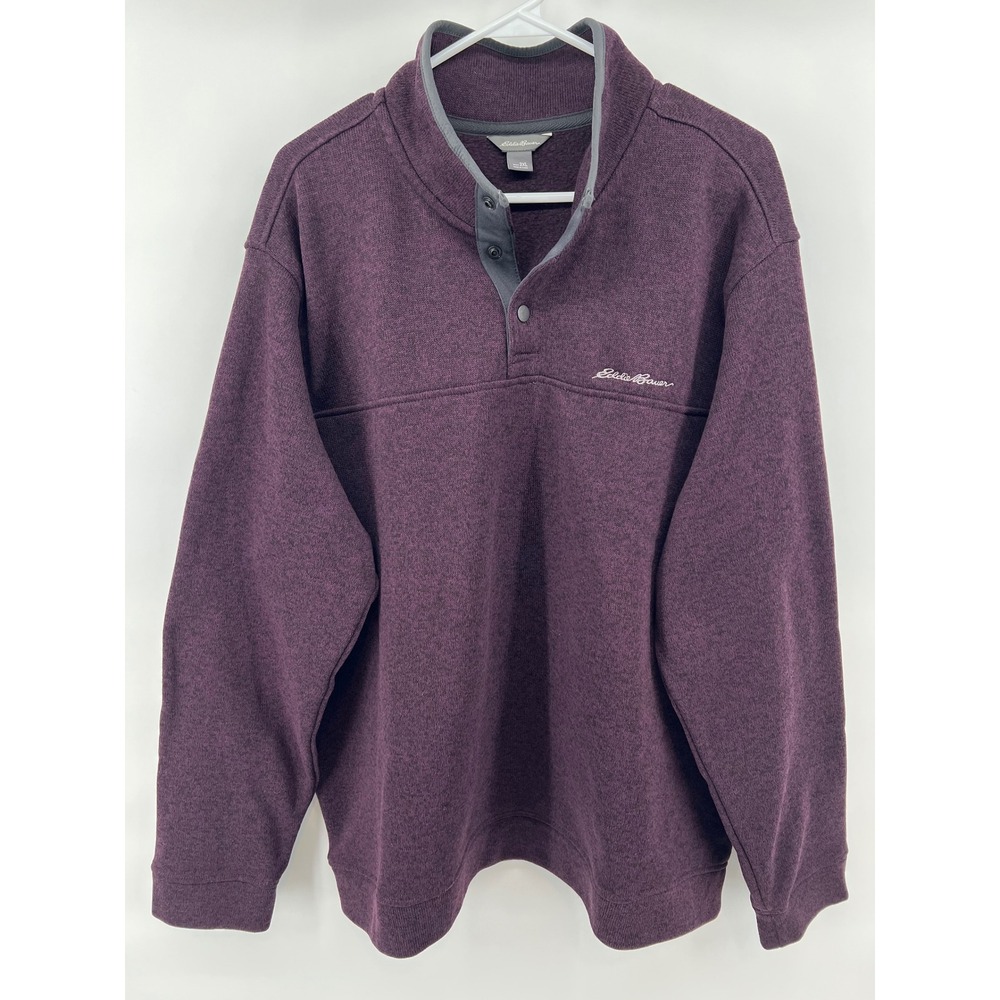 Eddie Bauer Mens 2XL 1/4 Snap Fleece Sweater Pullover Burgundy Purple Mock Neck